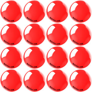 24 red shiny clown noses with "melvino.com" printed